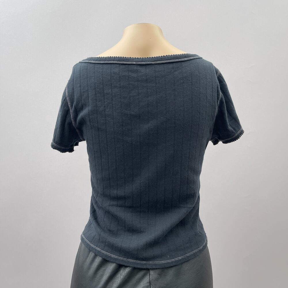 Free People X Intimately FP End Game Pointelle Baby Tee Black Women's Size Large - Picture 7 of 15
